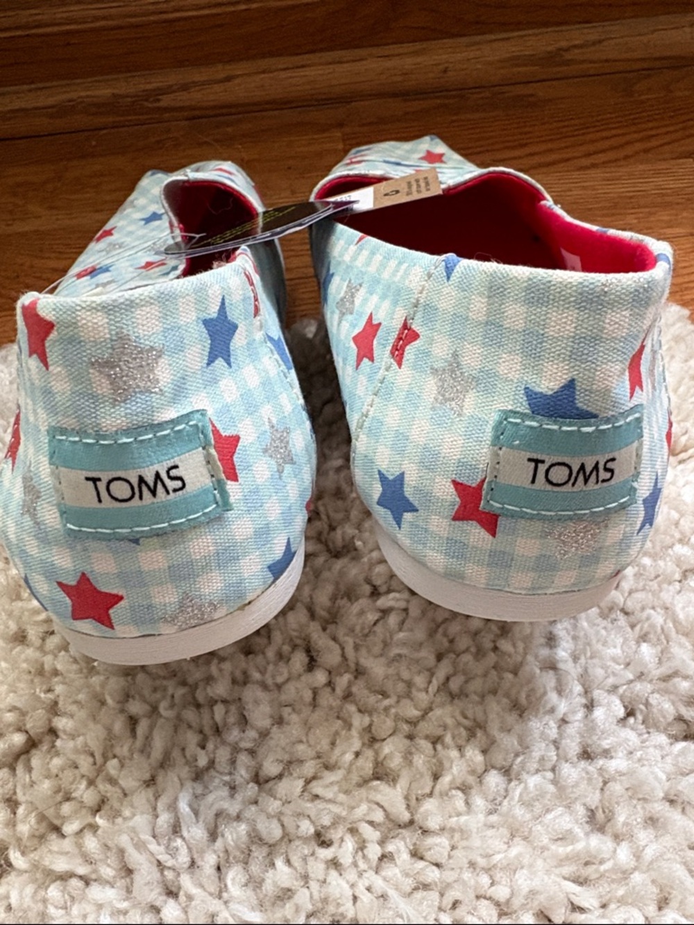 TOMS Alpargata white gingham glow in the dark glitter star print shoes - Picture 4 of 8